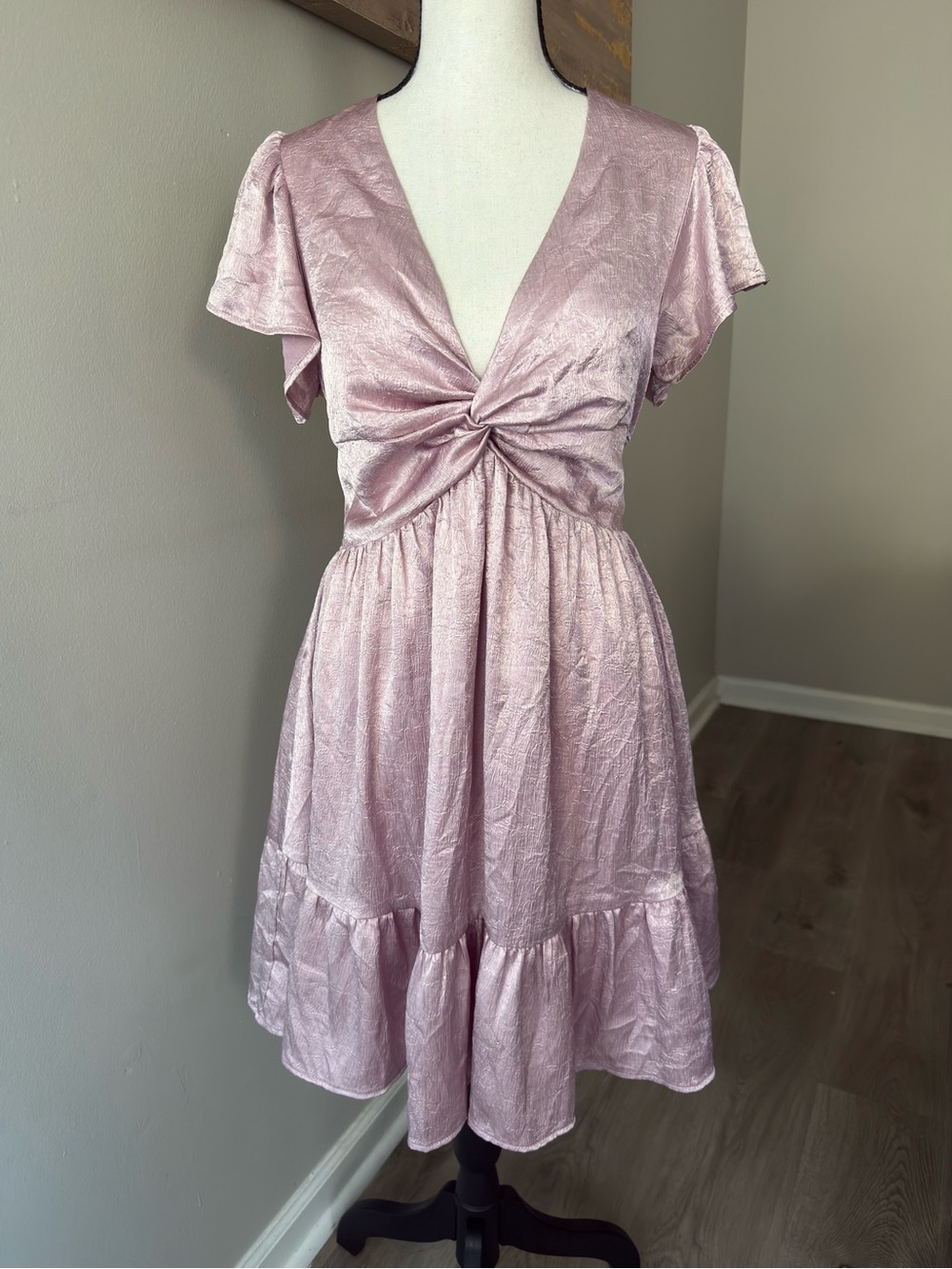 Altar’d State Fairycore Whimsigoth Pink Satin Twist Front Mini Dress M